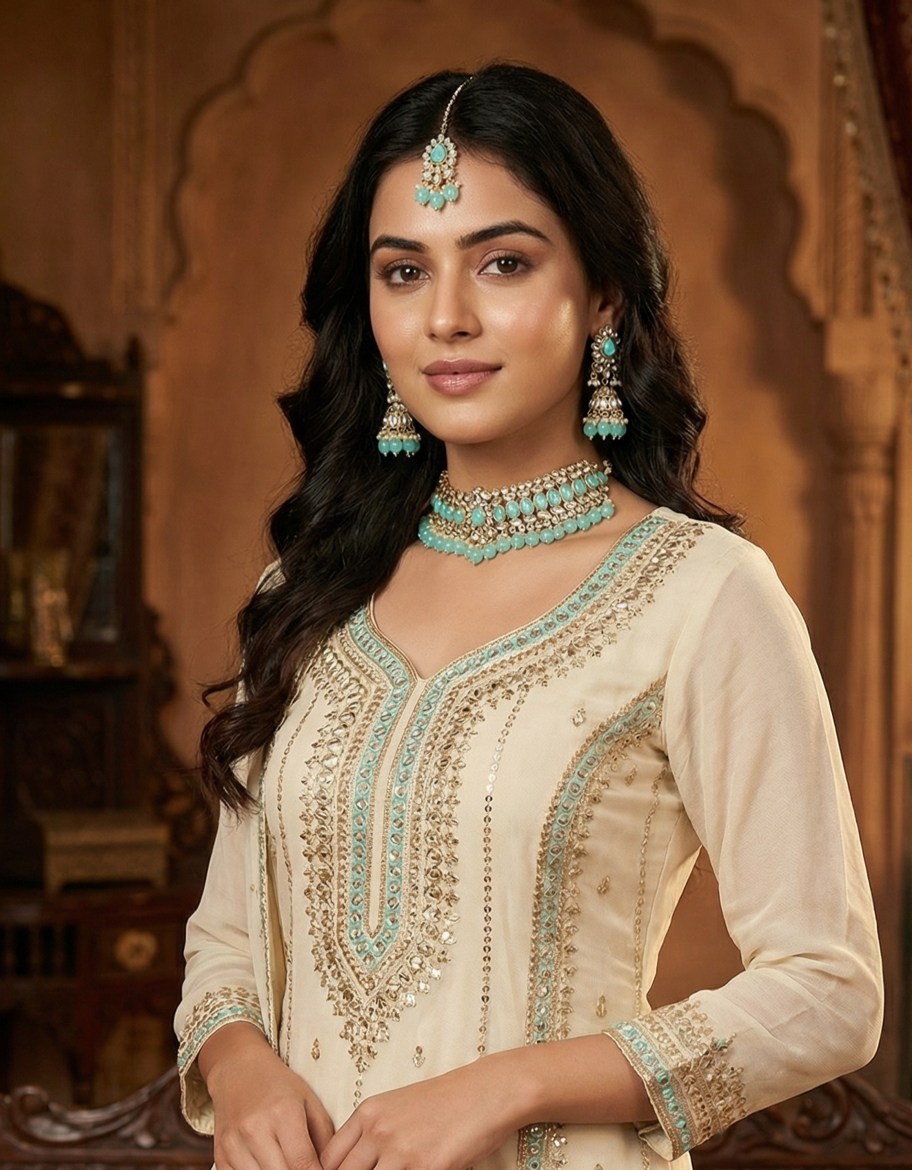 Light Sea Blue Kundan Choker Set