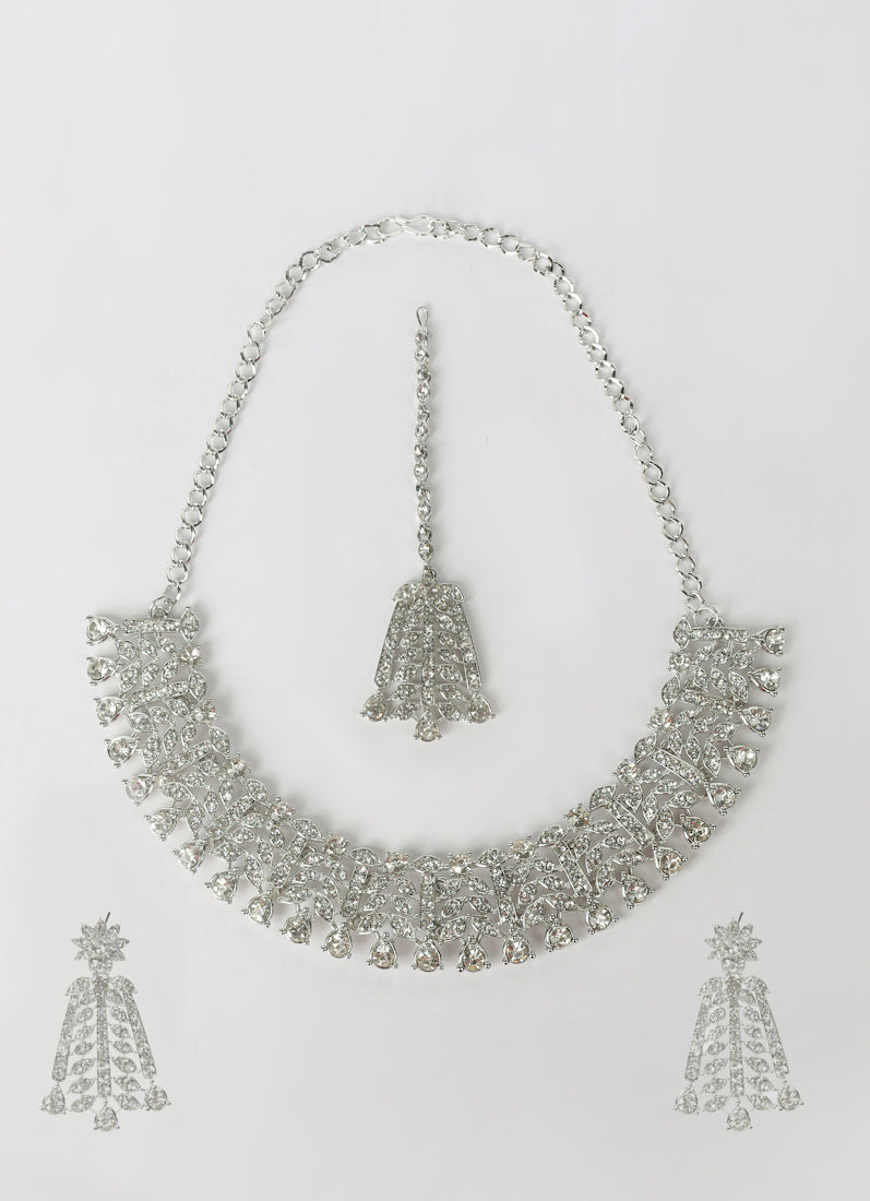 Silver Diamonte Heavy Necklace Set