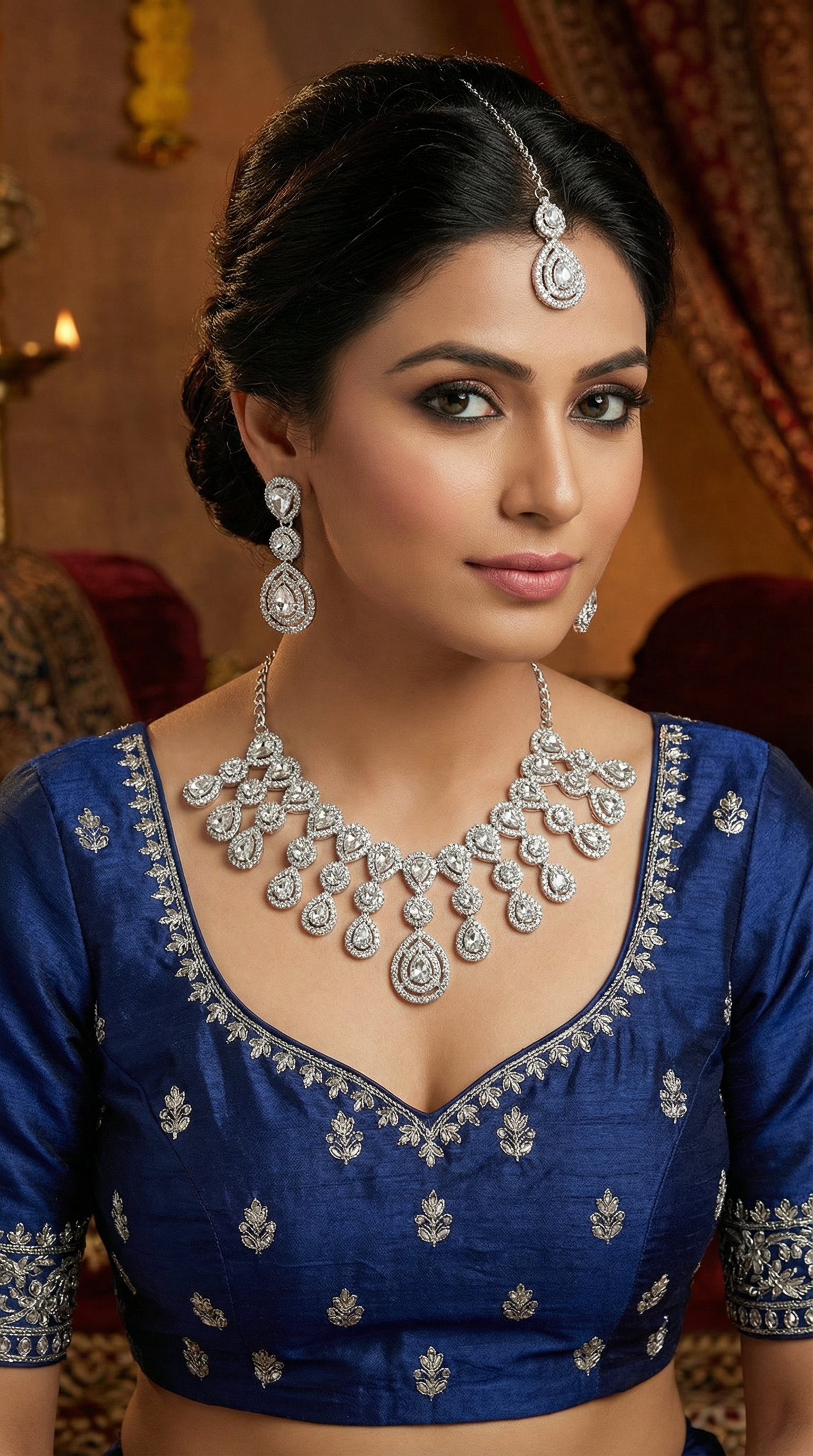 Silver Diamonte Droplet Necklace Set