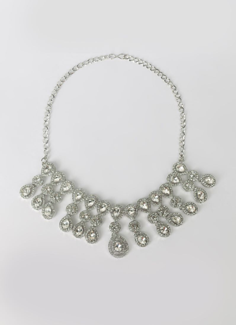 Silver Diamonte Droplet Necklace Set