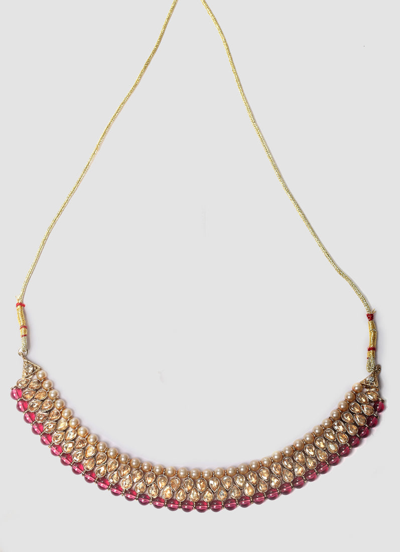 Womens Antique Gold Teardrop Stone & Pearl Jewellery Set