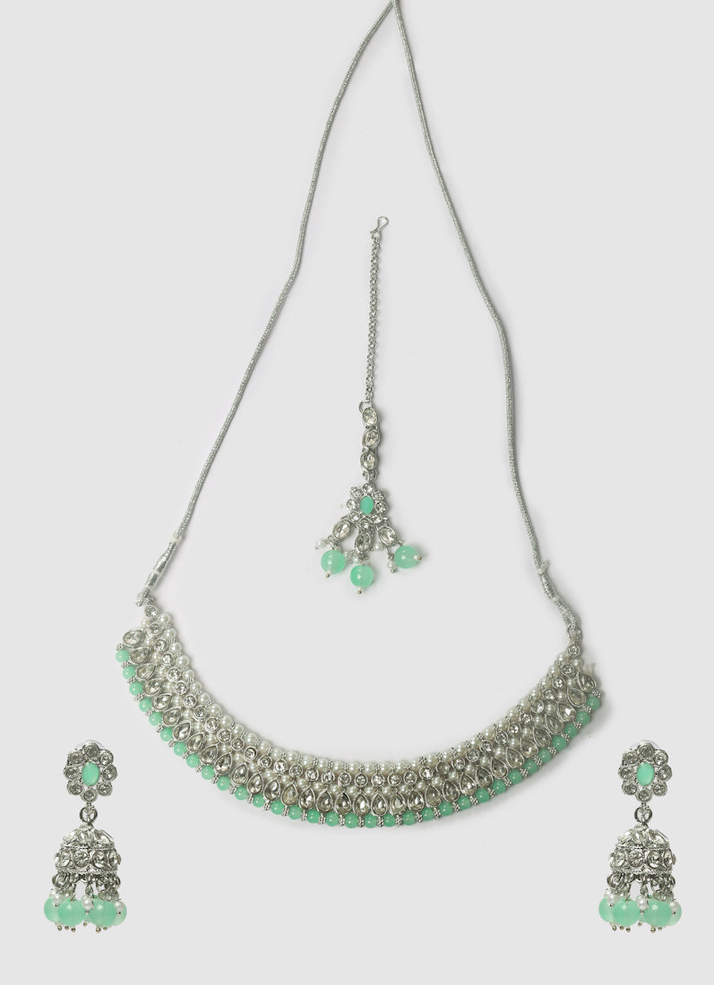 Womens Mint & Silver Stone & Pearl Jewellery Set