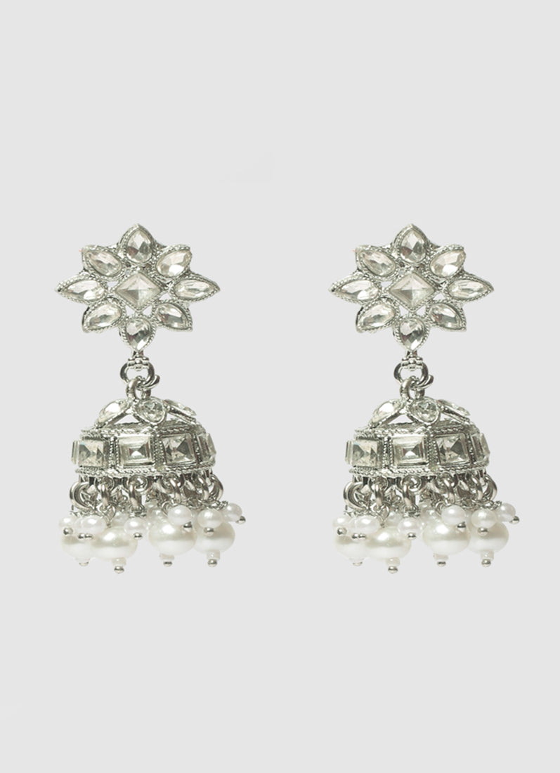 Womens Silver Pearl Drop Jewellery Set