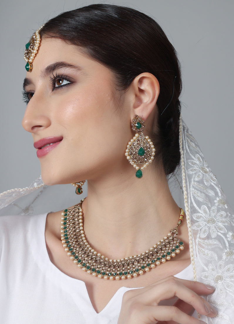 Buy Womens Dark Green Gold Jewellery Set in UK Diya Online