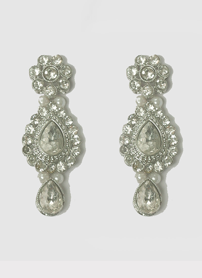 Womens Silver Diamonte & Pearl Jewellery Set