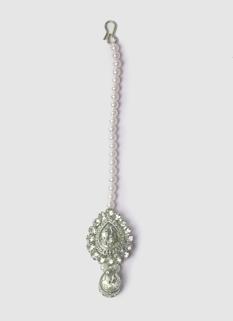 Womens Silver Diamonte & Pearl Jewellery Set