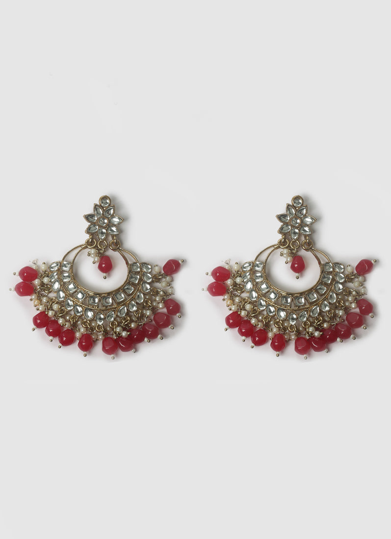Womens Ruby Big Pearl Drops Embellished Jewellery Set