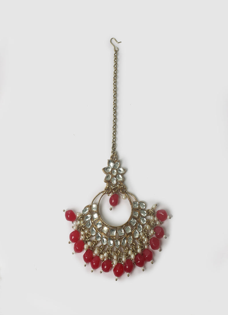 Womens Ruby Big Pearl Drops Embellished Jewellery Set