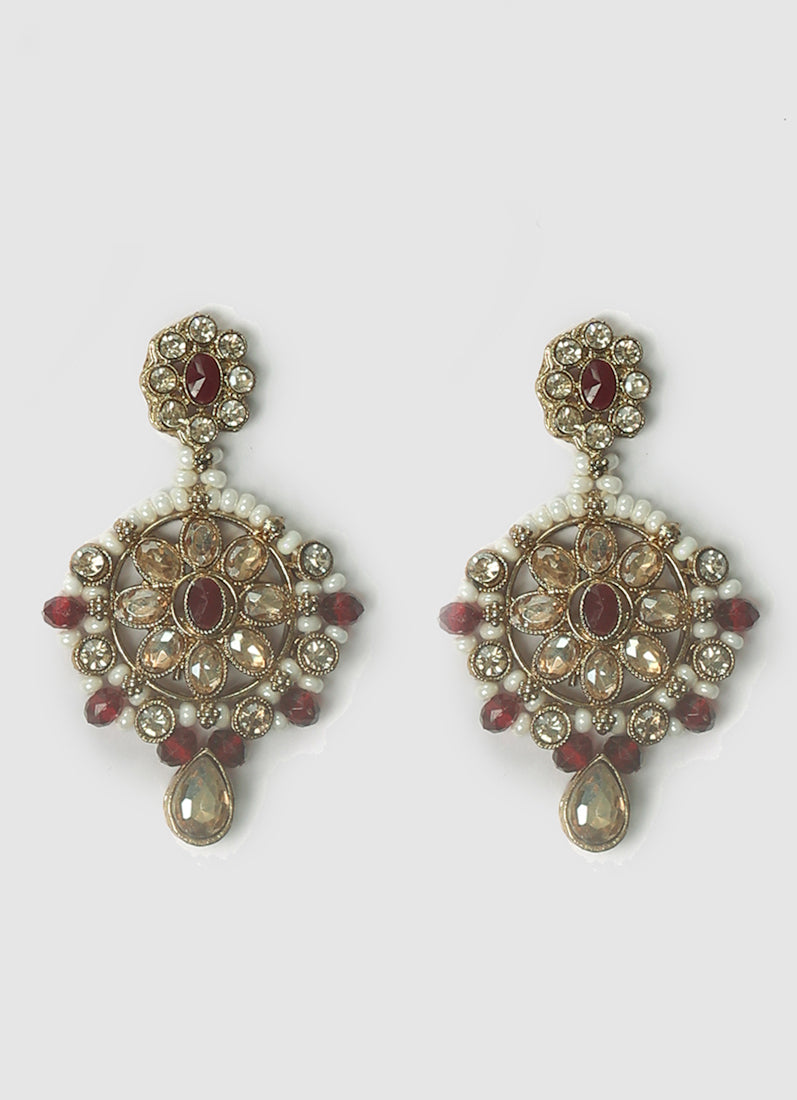 Womens Delicate Auntique Gold & Maroon Jewellery Set