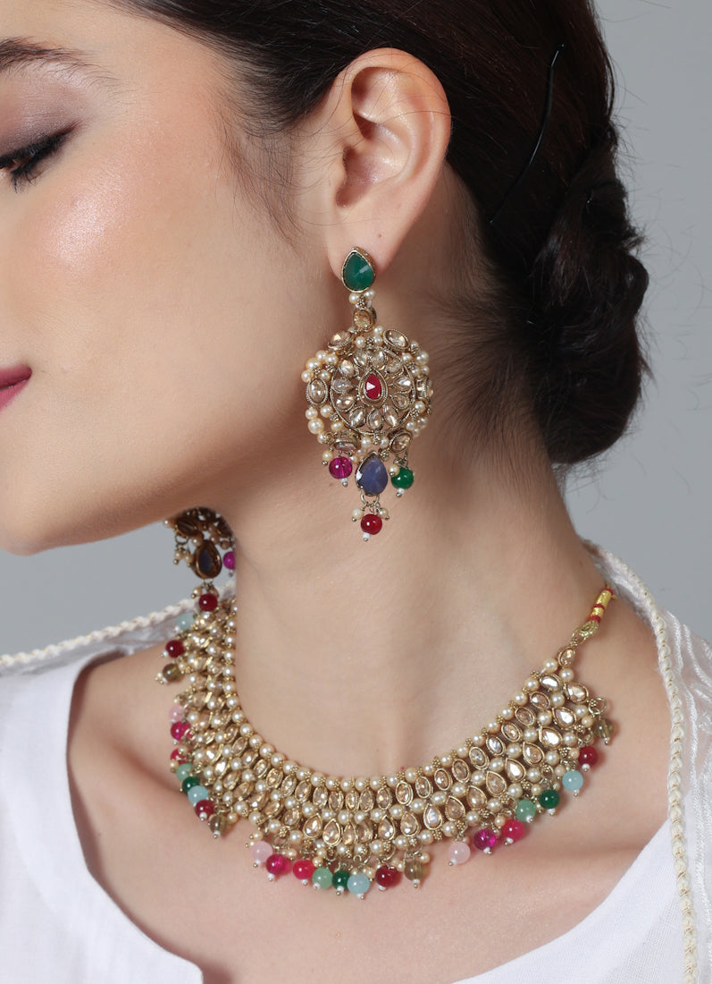Womens Multicolour Beads & Antique Gold