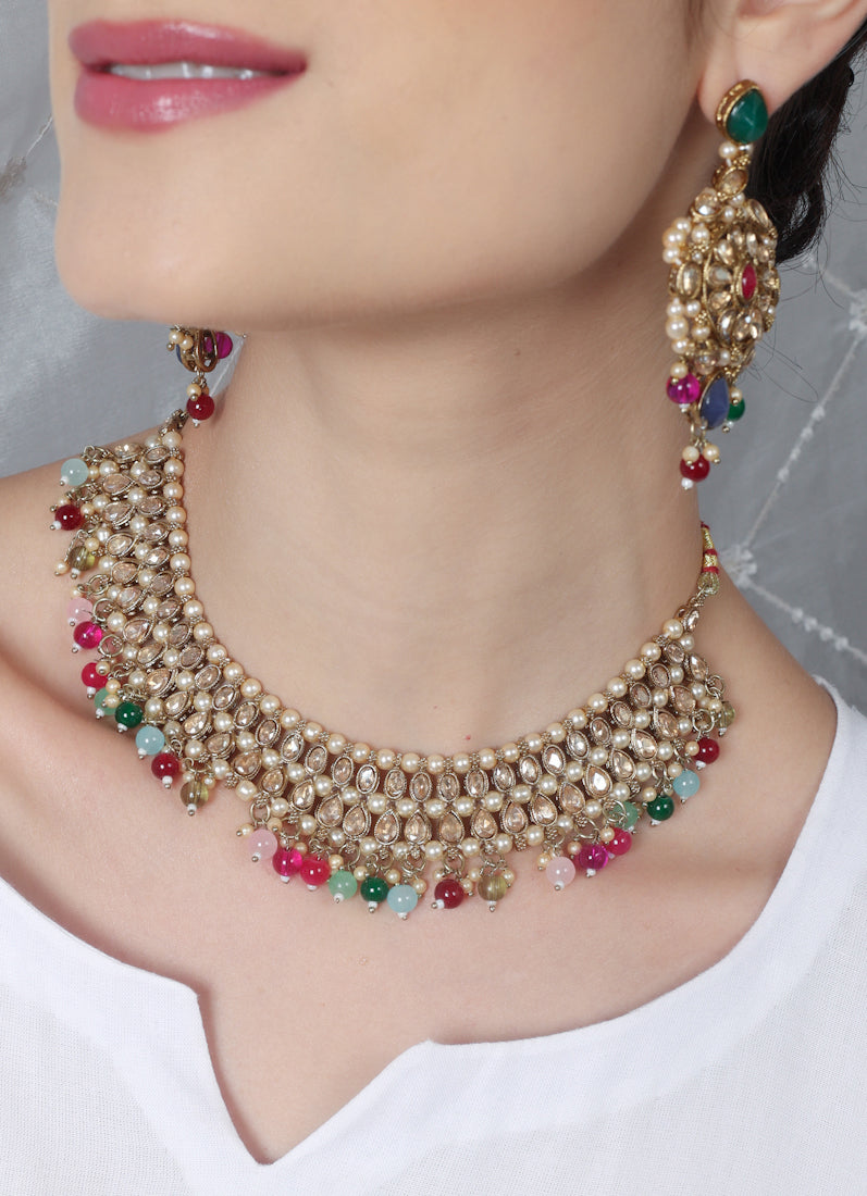 Womens Multicolour Beads & Antique Gold