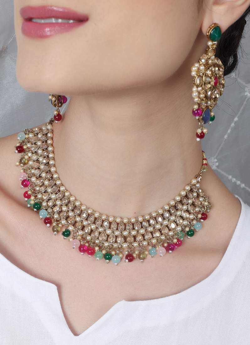 Women’s Diamante and Multi-color Beaded Necklace Set