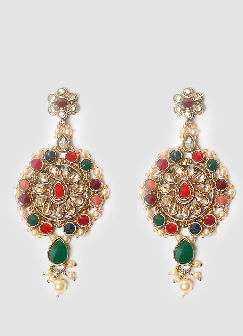 Women’s Antique Gold Multi-color Beaded Pearl Necklace Set