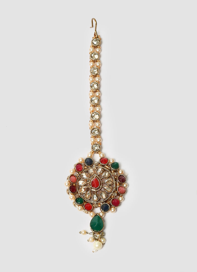 Women’s Antique Gold Multi-color Beaded Pearl Necklace Set