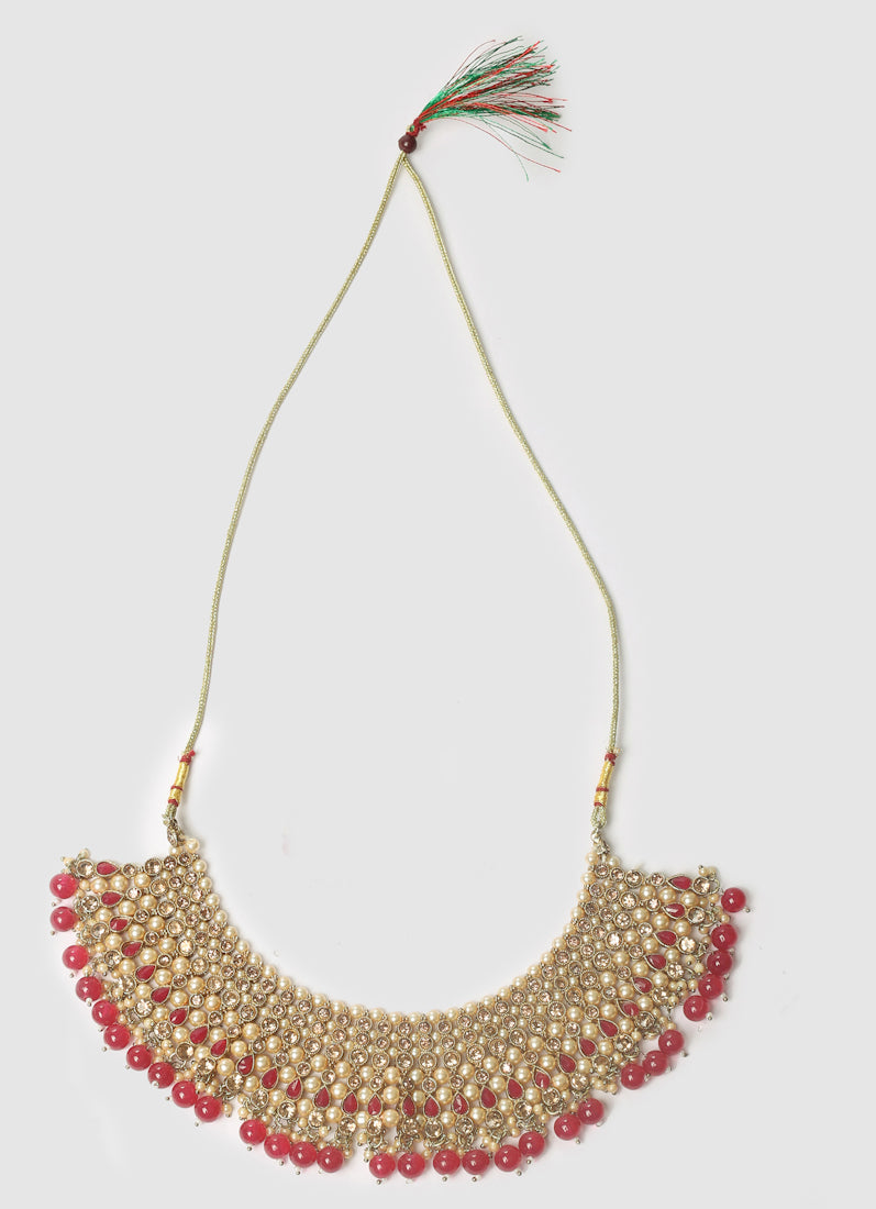 Womens Ruby Drop, Pearls & Antique Gold Wide Jewellery Set