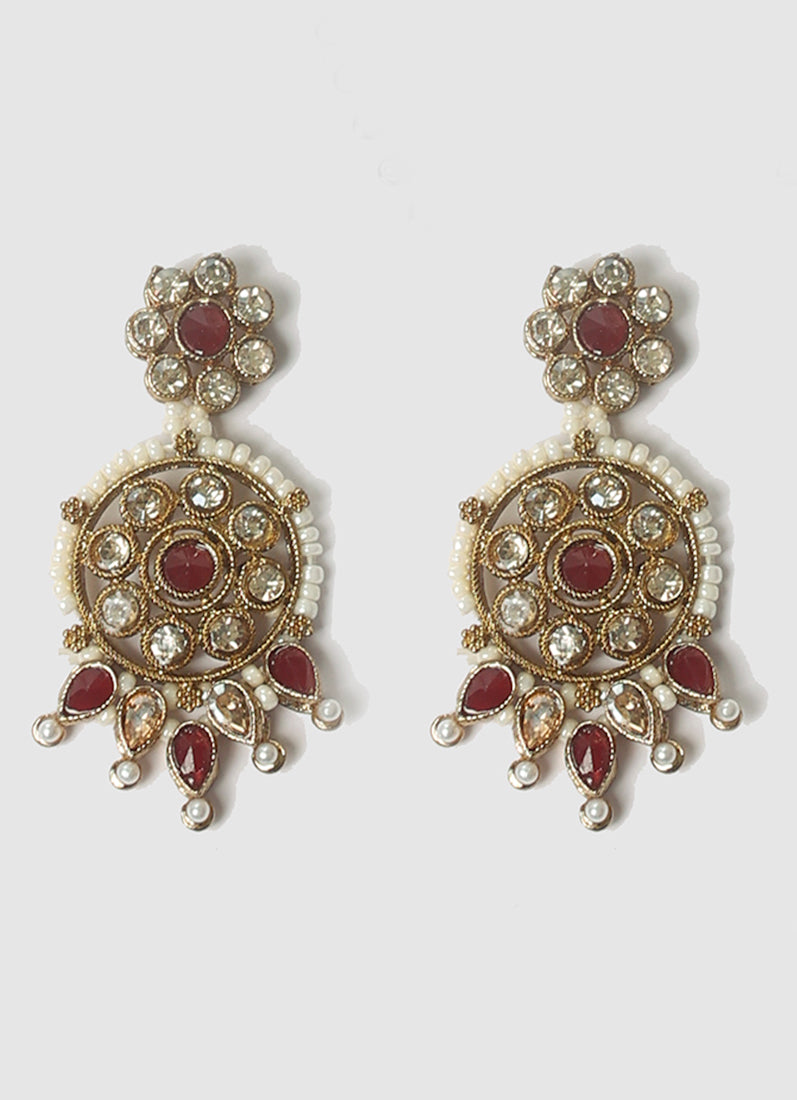 Women’s Maroon and Pearl Antique Gold Jewelry Set
