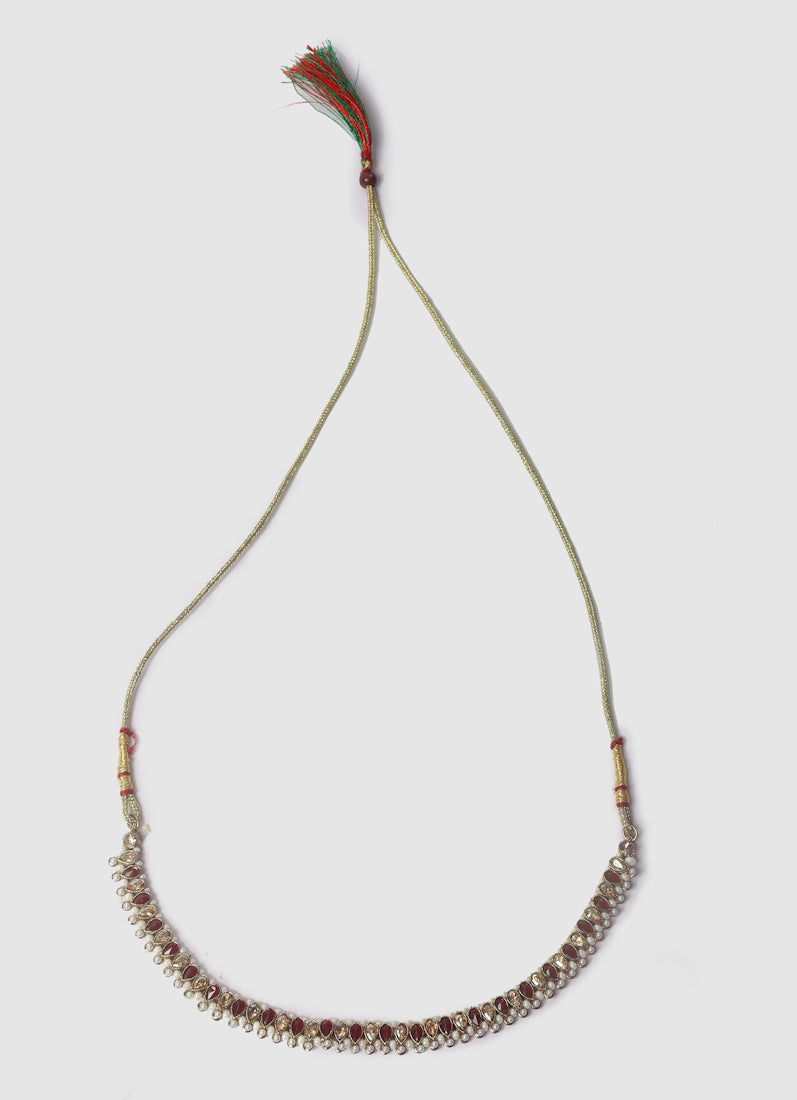 Womens Maroon Beads & Pearls Jewellery Set