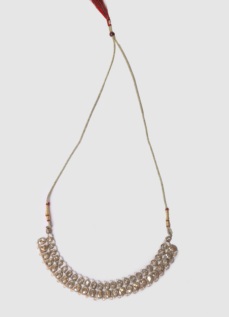 Womens Gold Pearl & Stonework Jewellery Set