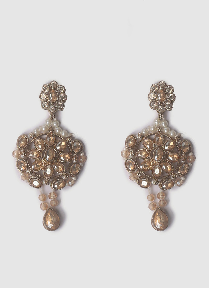 Womens Gold Pearl & Stonework Jewellery Set