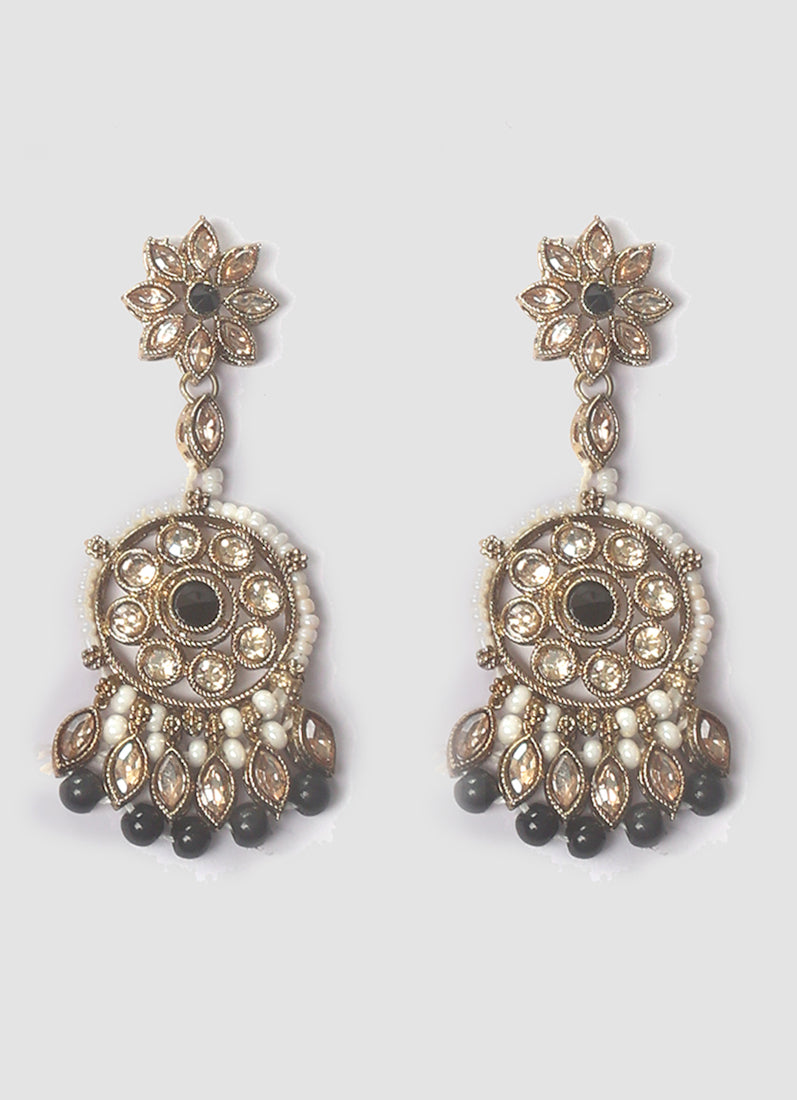 Women’s Antique Gold Necklace Set with Black Beads