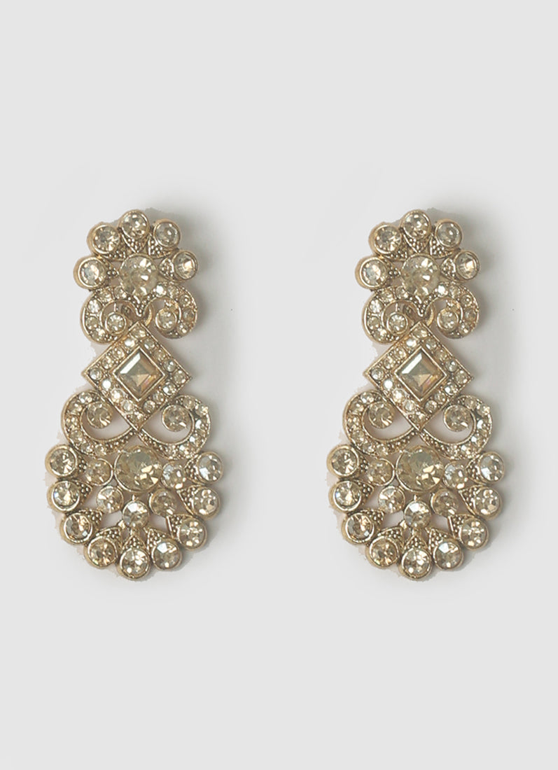 Womens Gold Stonework Floral Design Jewellery Set