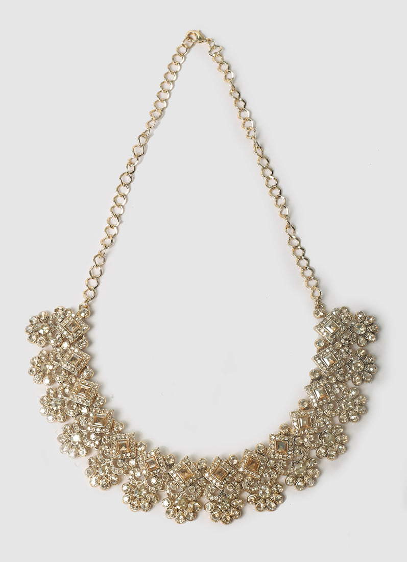Womens Gold Stonework Floral Design Jewellery Set