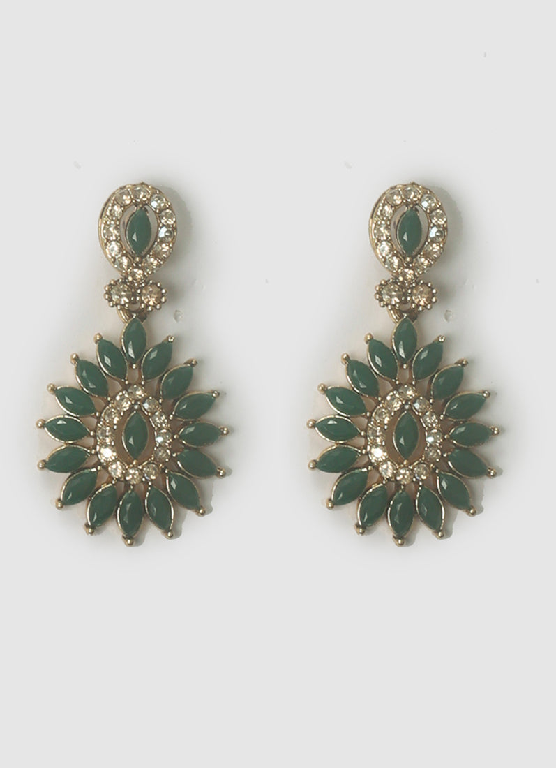 Womens Green & Antique Gold Stones Jewellery Set