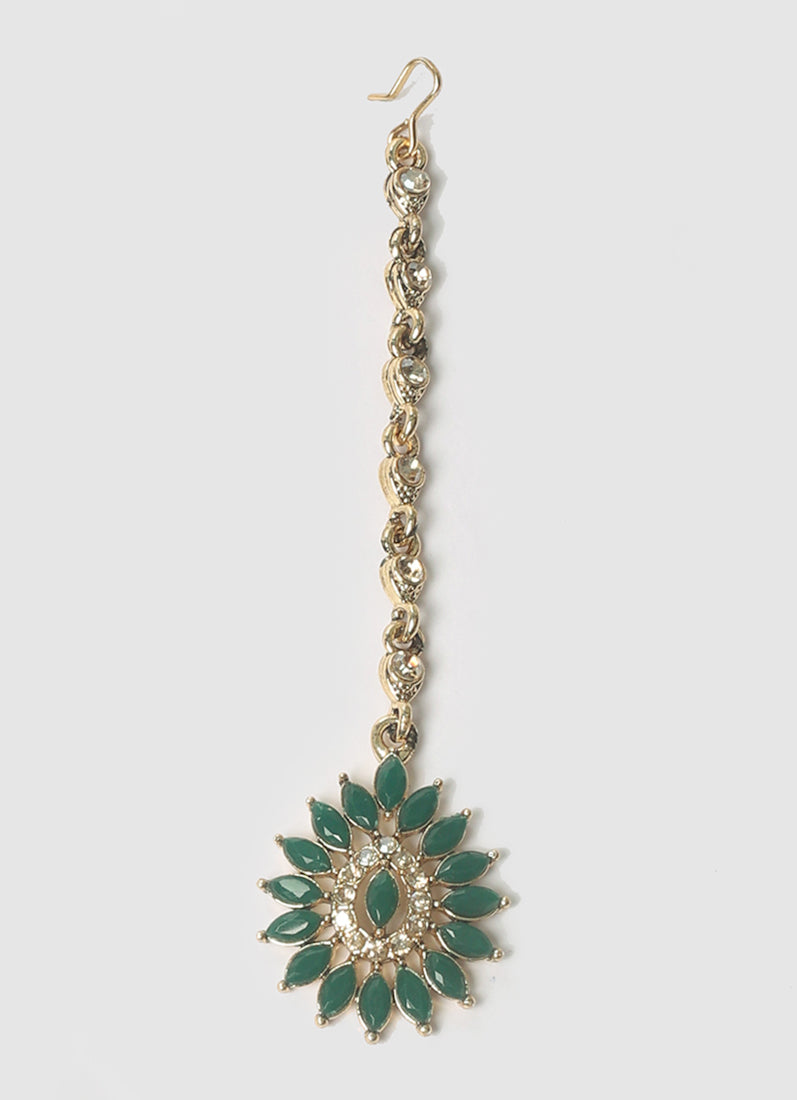 Womens Green & Antique Gold Stones Jewellery Set