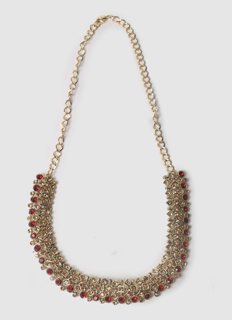 Womens Maroon Beads & Stones Jewellery Set