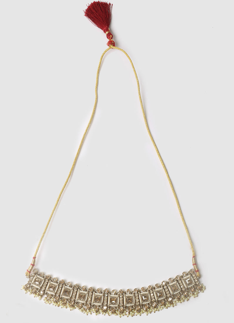 Antique Gold Pearl & Topaz Stone Choker Necklace Set