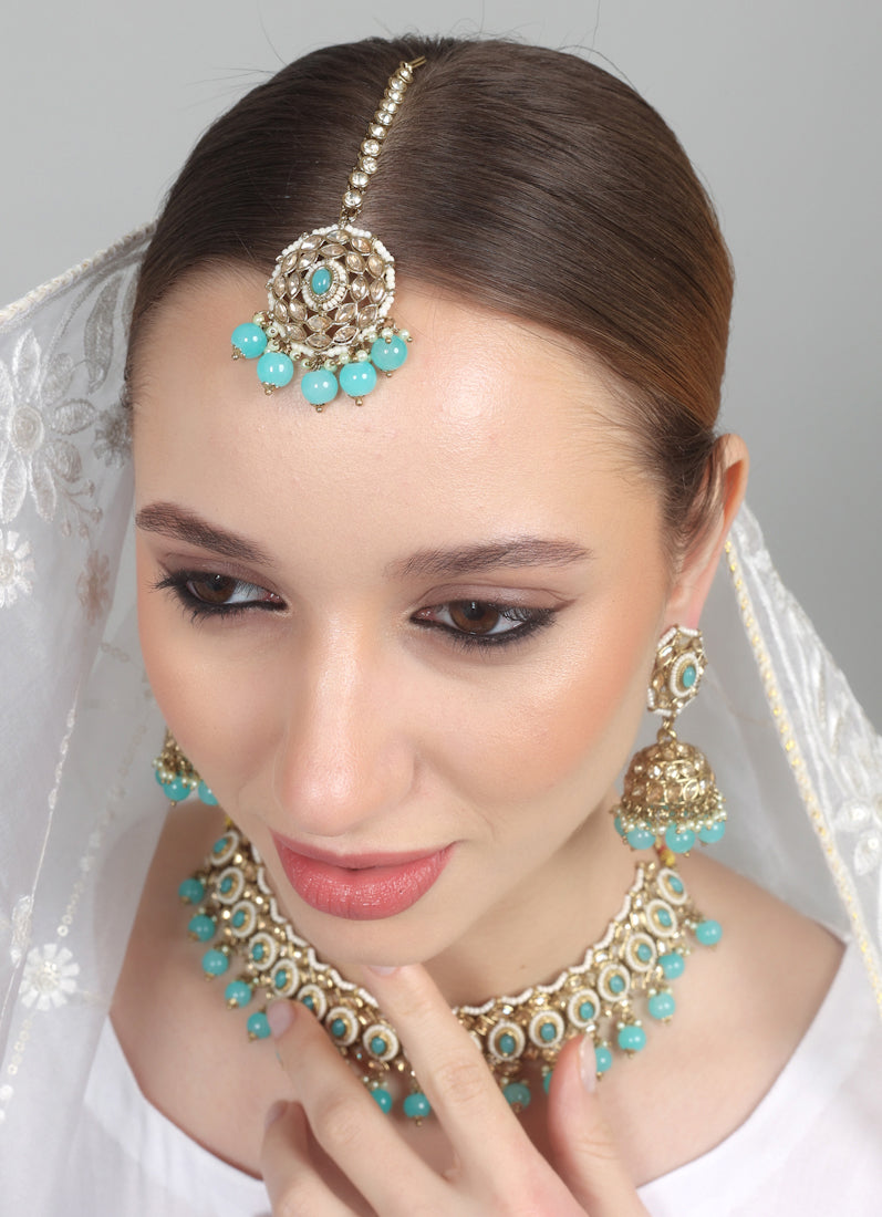 Womens Light Blue Beads & Stones Jewellery Set