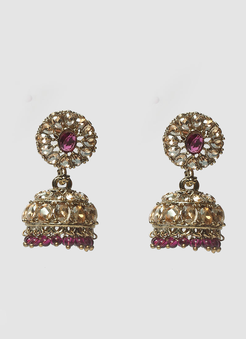 Women’s Antique Gold Latkan Style Purple Beads Jewellery Set