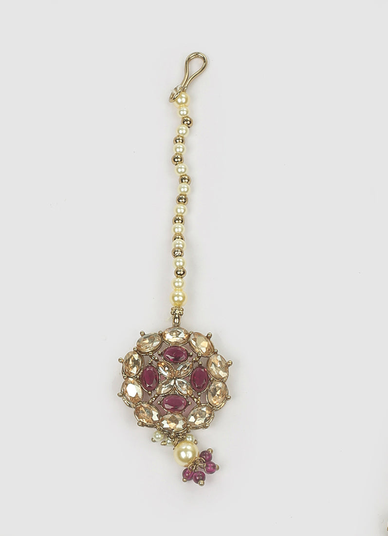 Women’s Antique Gold Latkan Style Purple Beads Jewellery Set