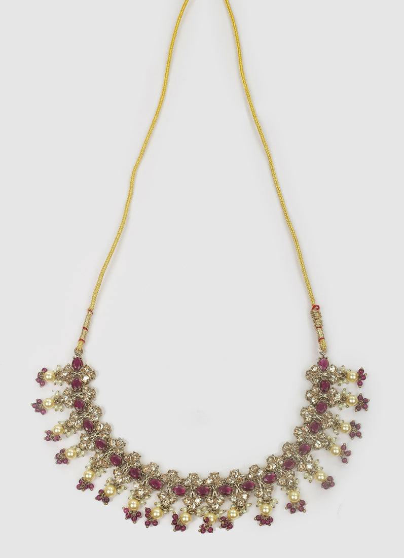 Women’s Antique Gold Latkan Style Purple Beads Jewellery Set