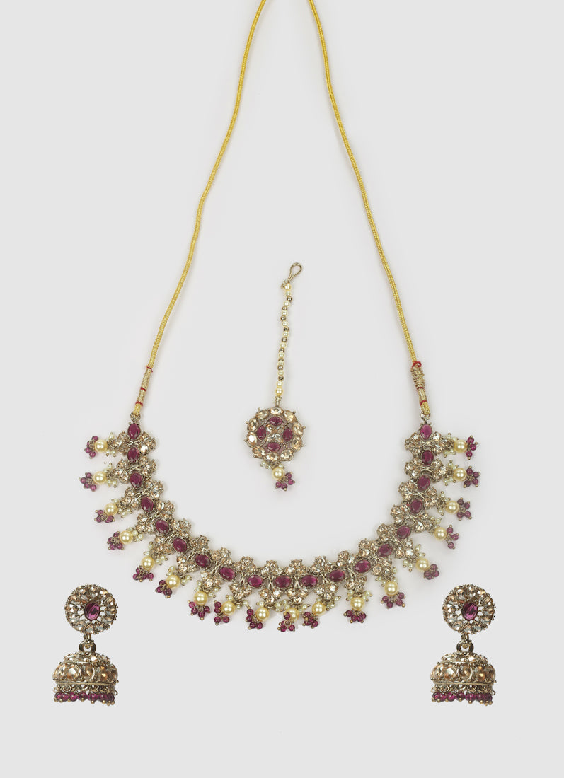 Womens Purple Beads & Antique Gold Latkan Style Jewellery Set