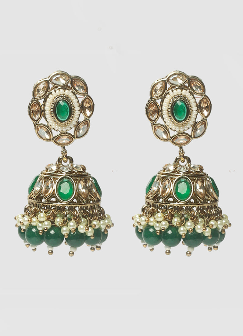Women’s Dark Green Stone & Pearl Drop Jewellery Set