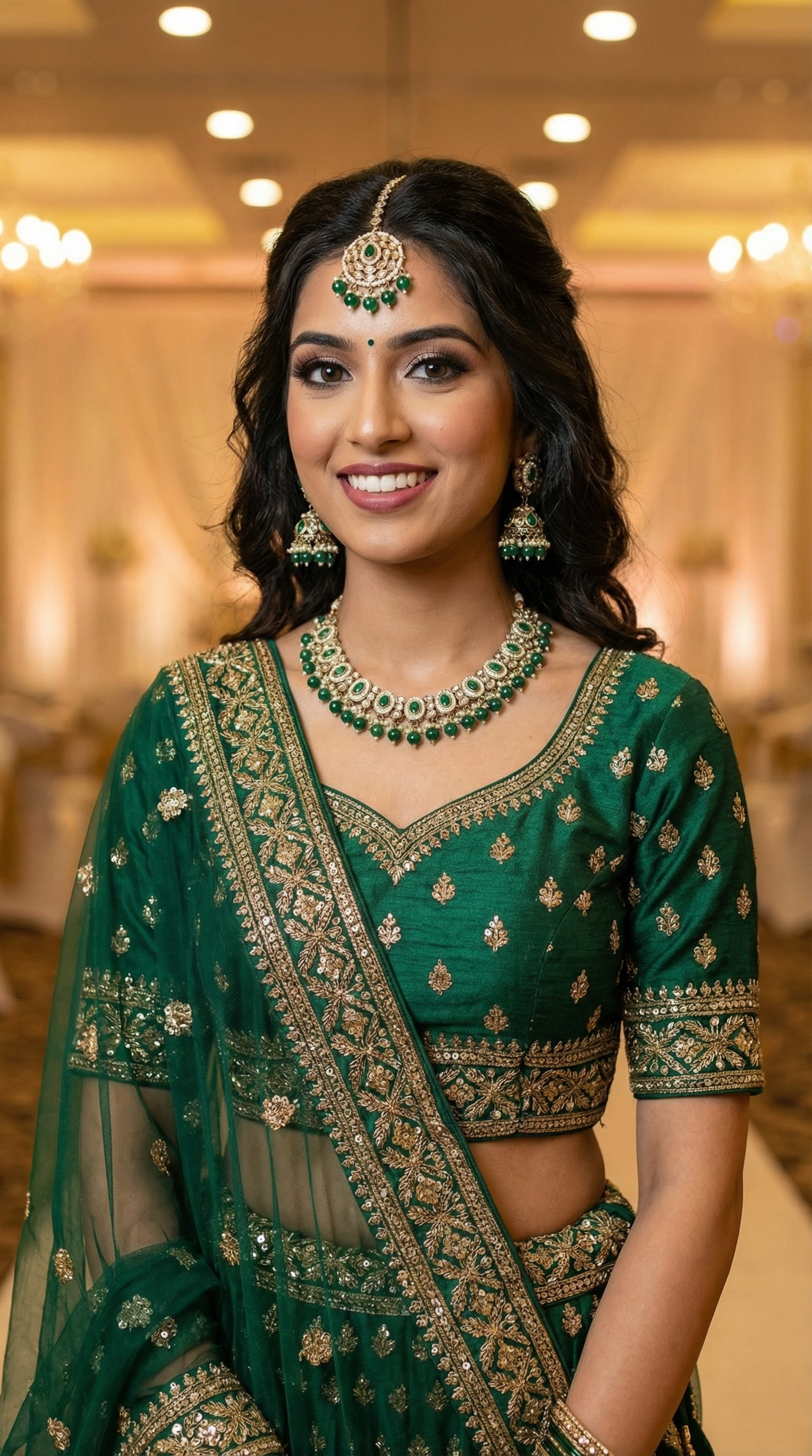 Women’s Dark Green Stone & Pearl Drop Jewellery Set