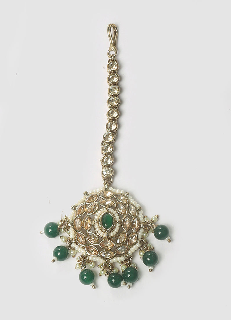 Women’s Dark Green Stone & Pearl Drop Jewellery Set