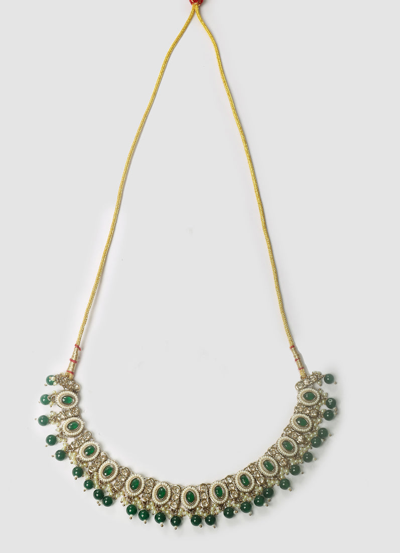 Women’s Dark Green Stone & Pearl Drop Jewellery Set