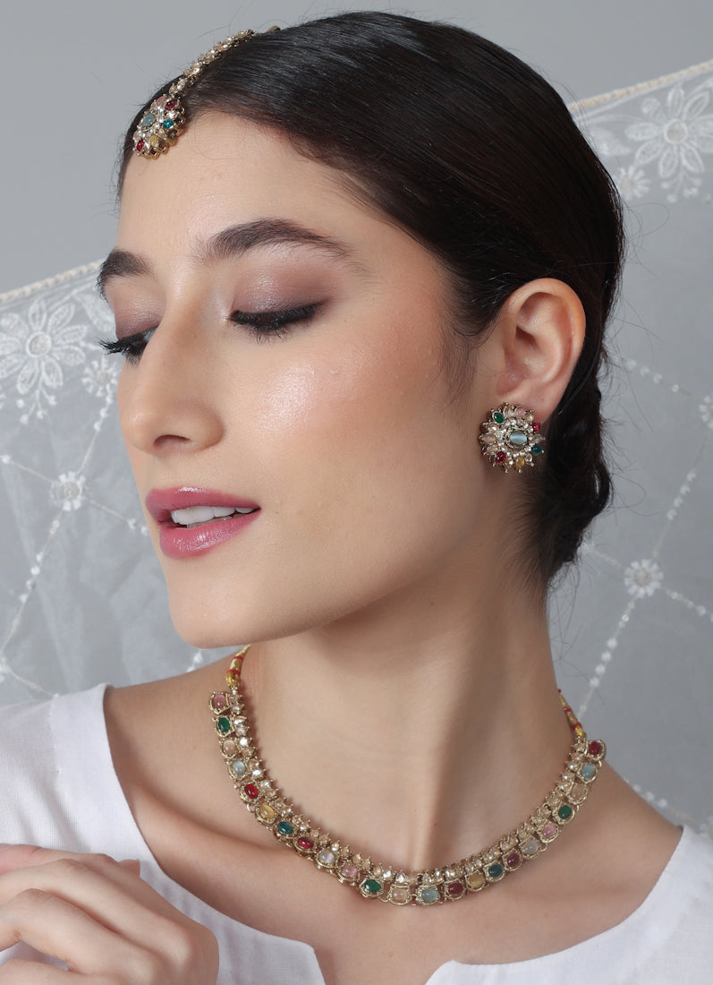 Womens Multicolour Delicate Stones Jewellery Set