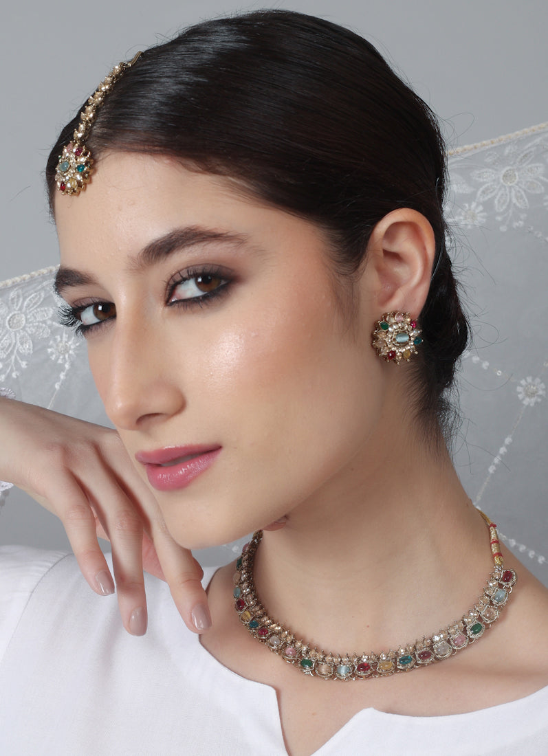 Womens Multicolour Delicate Stones Jewellery Set