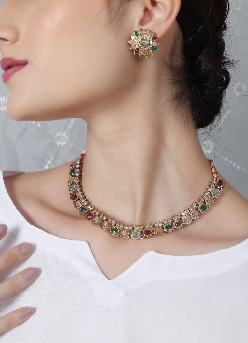 Womens Multicolour Delicate Stones Jewellery Set