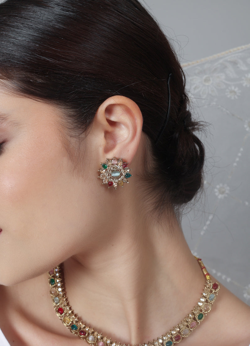 Womens Multicolour Delicate Stones Jewellery Set