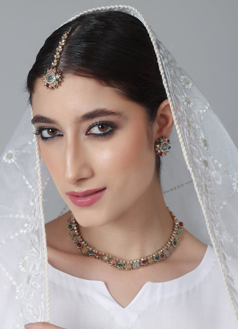 Womens Multicolour Delicate Stones Jewellery Set