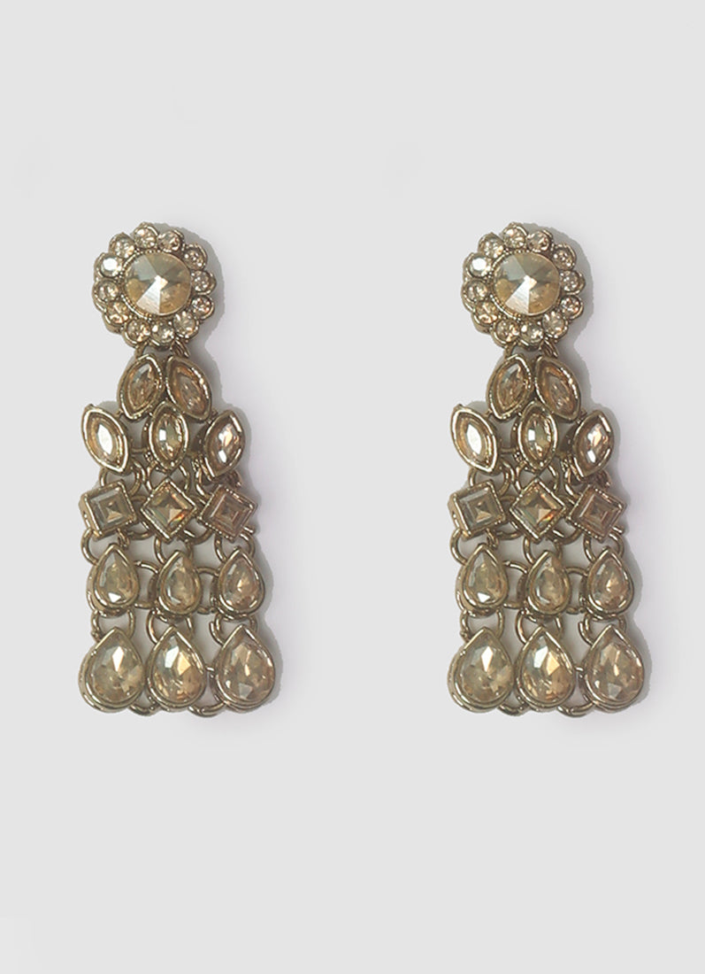 Womens Antique Gold Drop Stone Work Jewellery Set