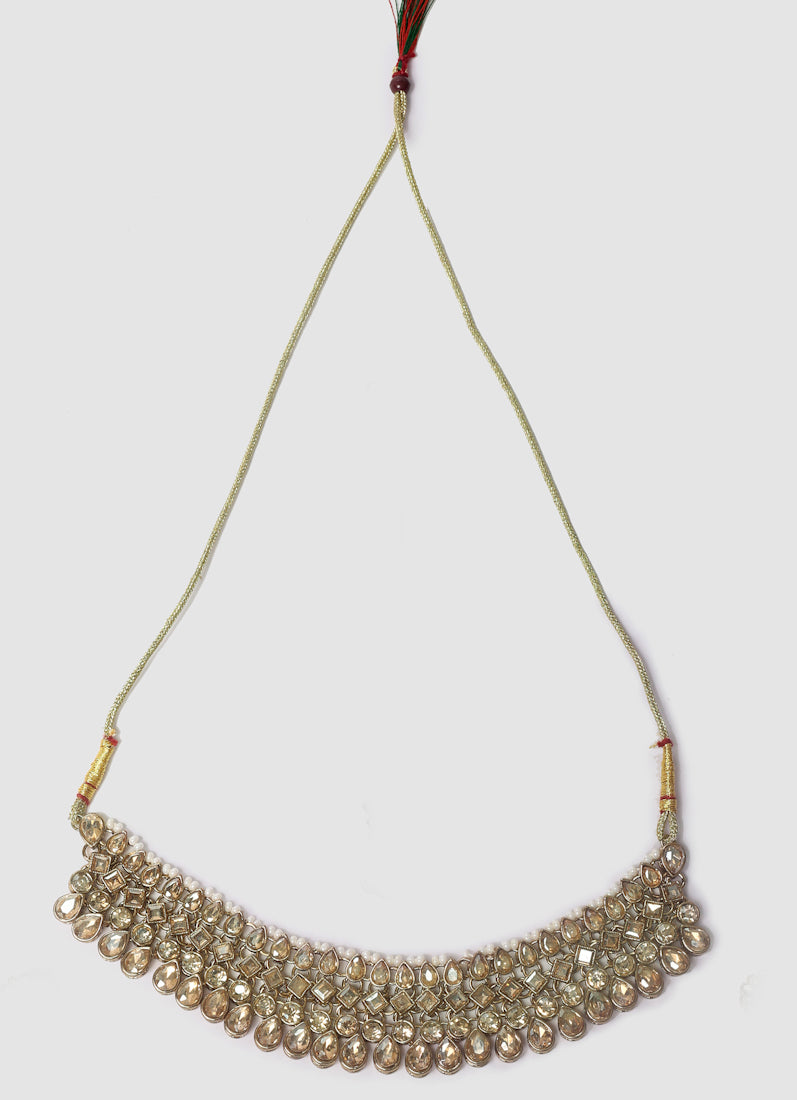 Womens Antique Gold Drop Stone Work Jewellery Set