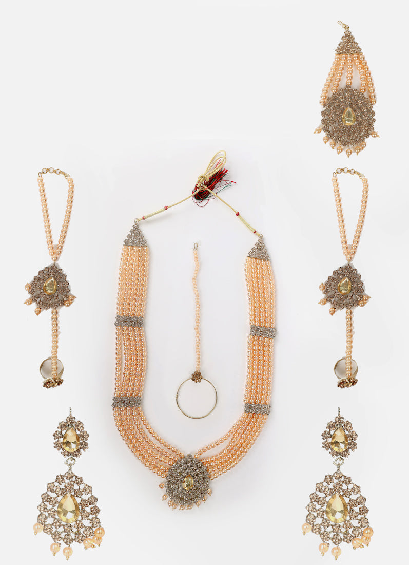 Gold Crystal Stone Bead Necklace Set