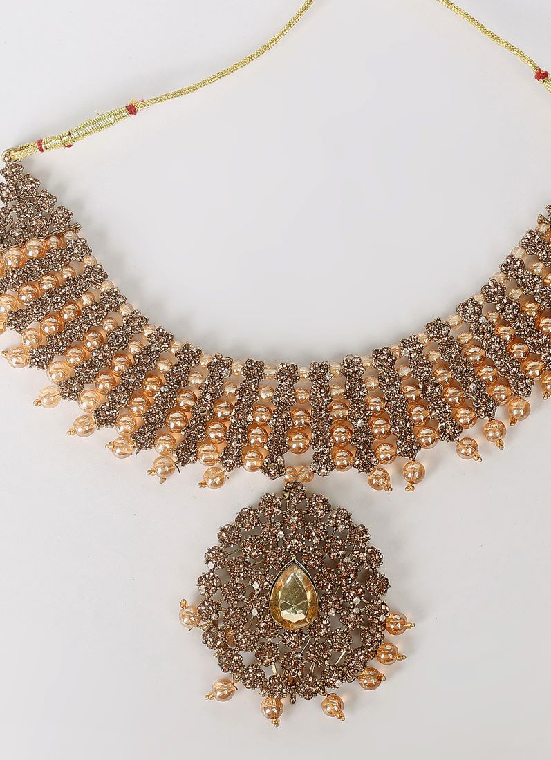 Gold Crystal Stone Bead Necklace Set