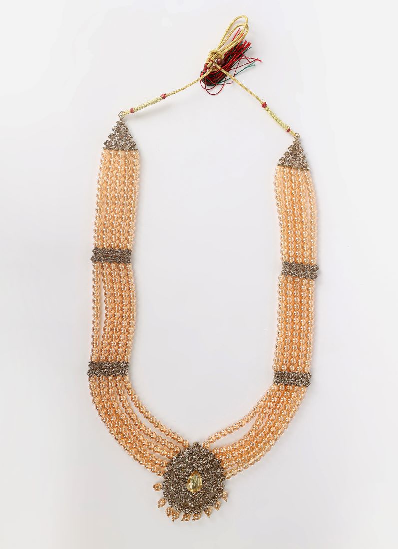 Gold Crystal Stone Bead Necklace Set