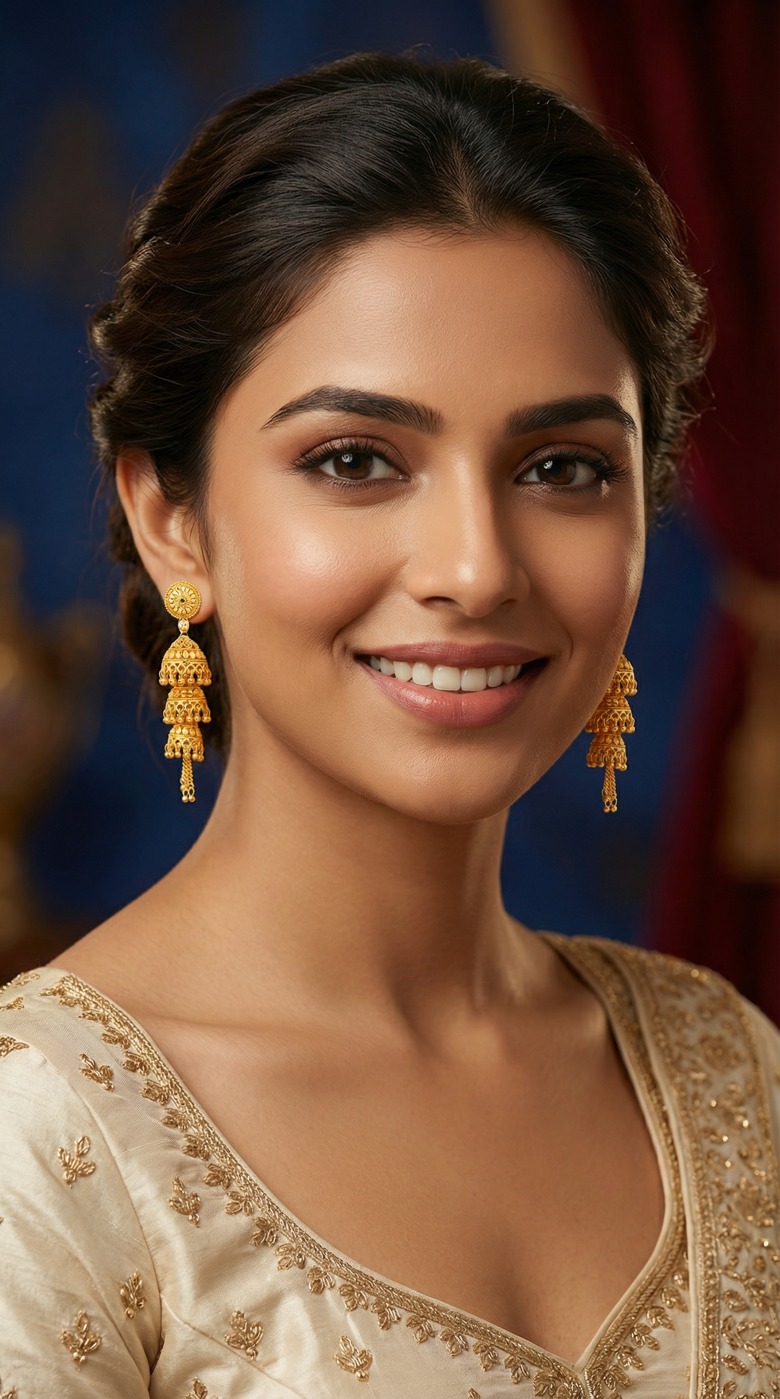 Traditional Three Tier Gold Jumki Earrings
